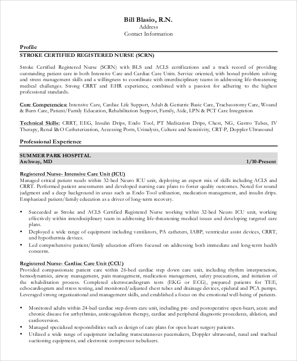 FREE 9+ Sample Registered Nurse Resume Templates in MS Word PDF