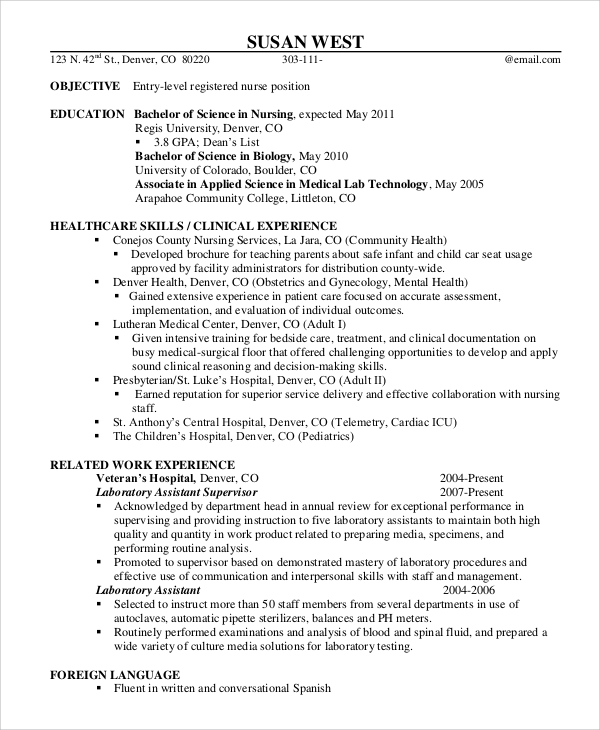 registered nurse resume free