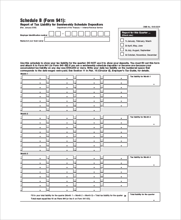 form 941 schedule b report of tax liability for semiweekly schedul