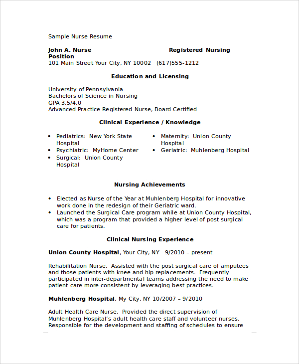 resume examples registered nurse