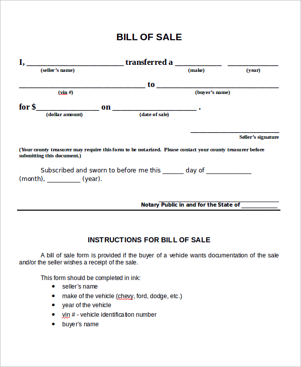 bill of sales form
