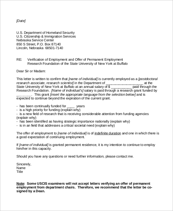 Employment Letter Sample For Immigration | Master of Template Document