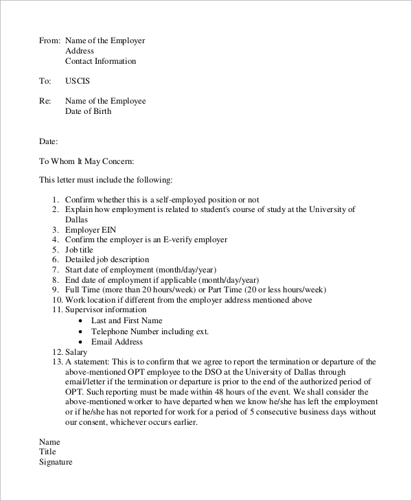 Sample Letter Of Employer Verifying Employment