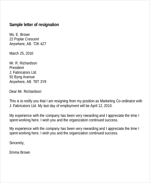 resignation letter format for marketing1