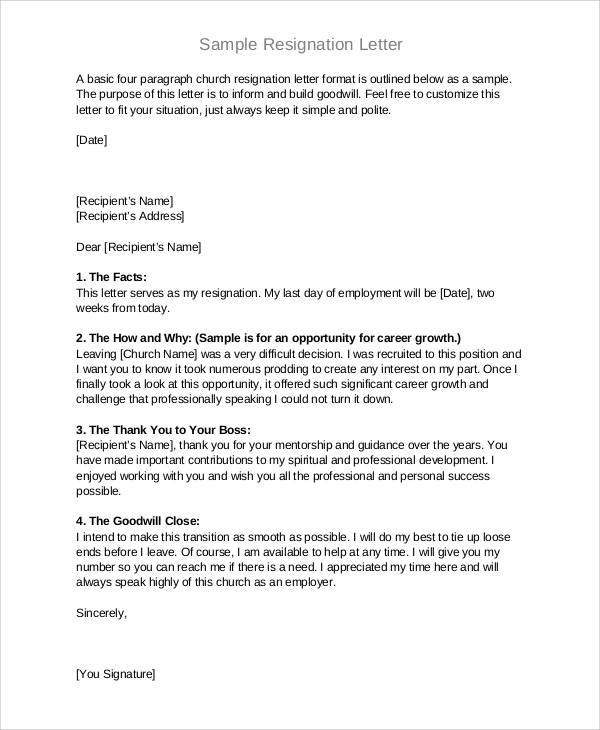 resignation letter format pdf