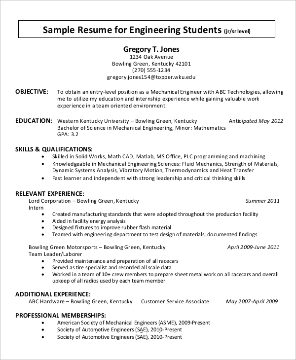 simple resume example for college students1