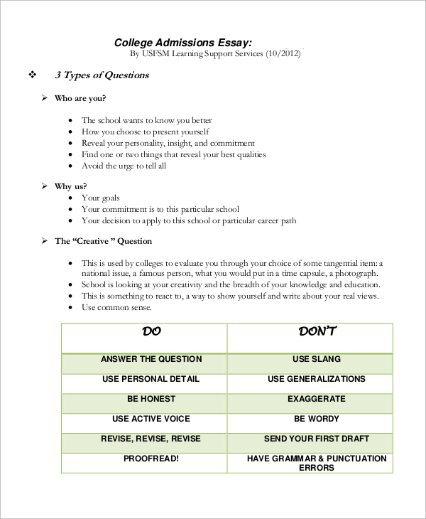 admission essay template