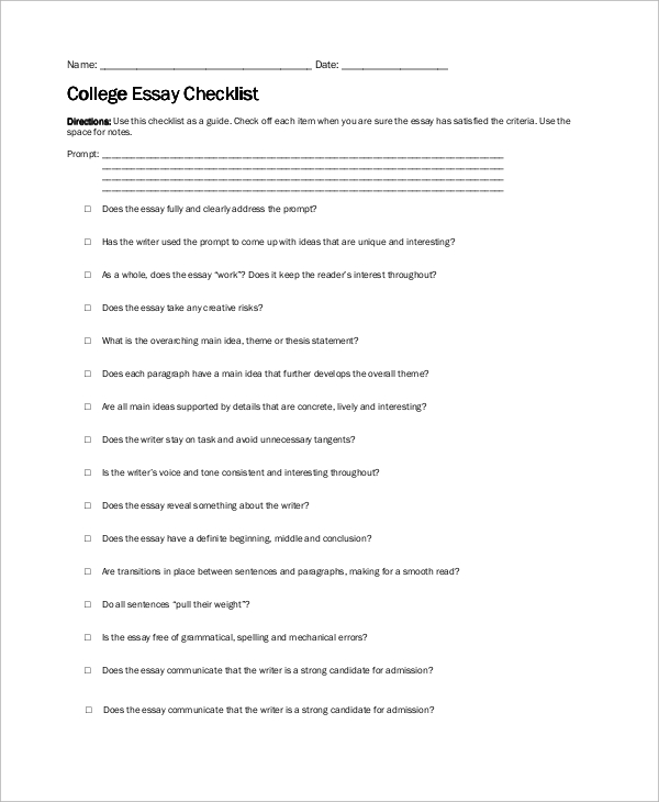 college essay checklist 