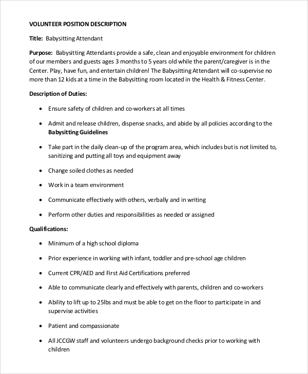 babysitter job description for resume