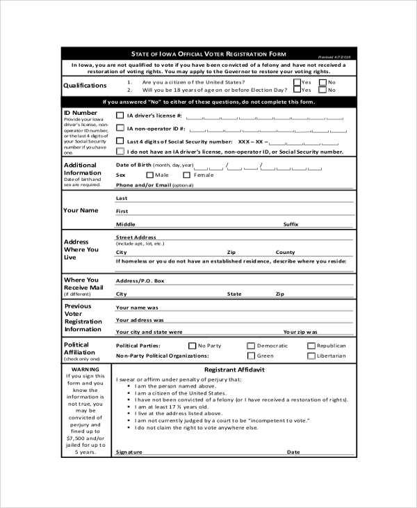 voter registration form