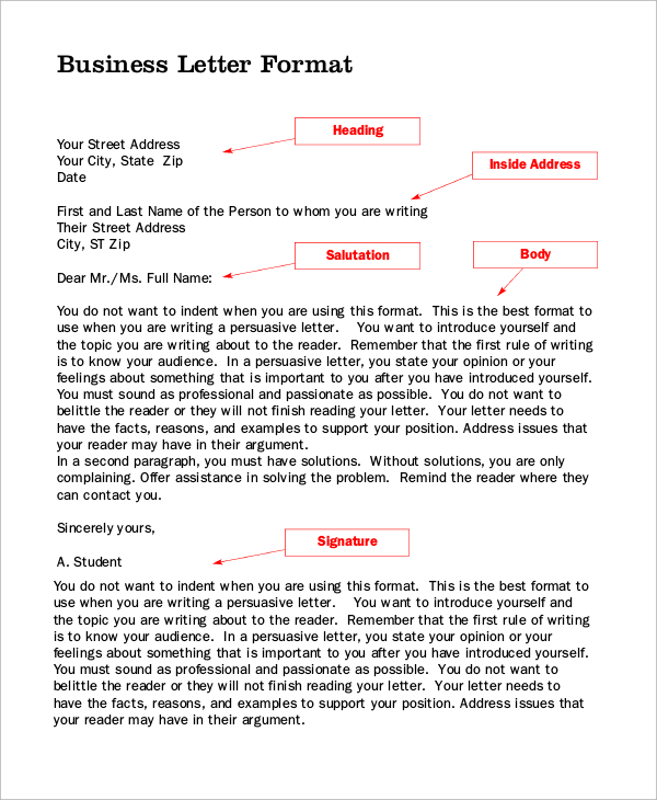 business letter format sample