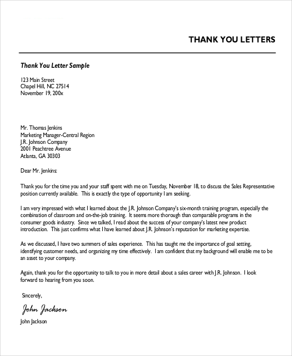 professional business thank you letter