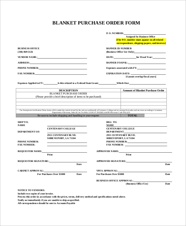 FREE 43+ Sample Purchase Order Templates in MS Word PDF