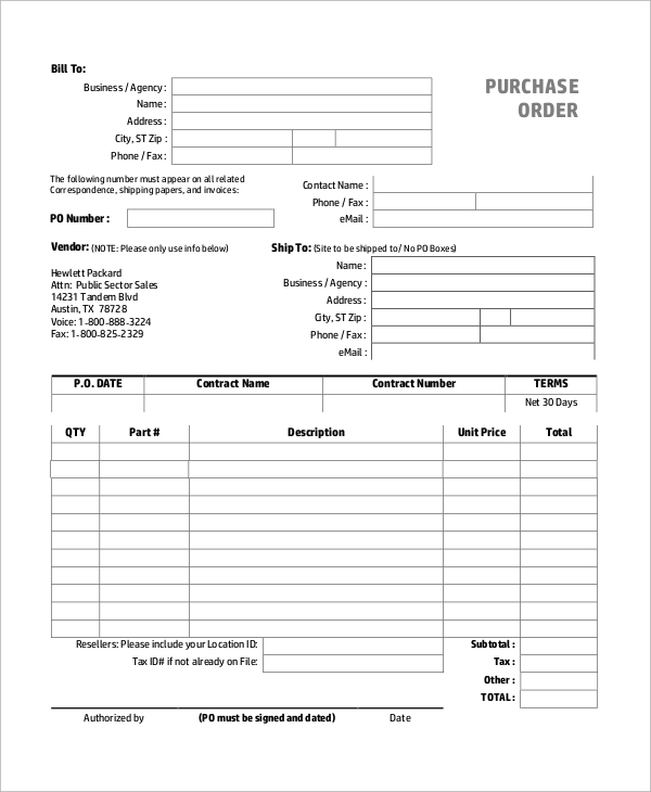 company business purchase order