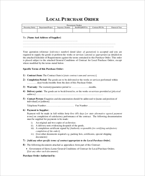 draft local purchase order