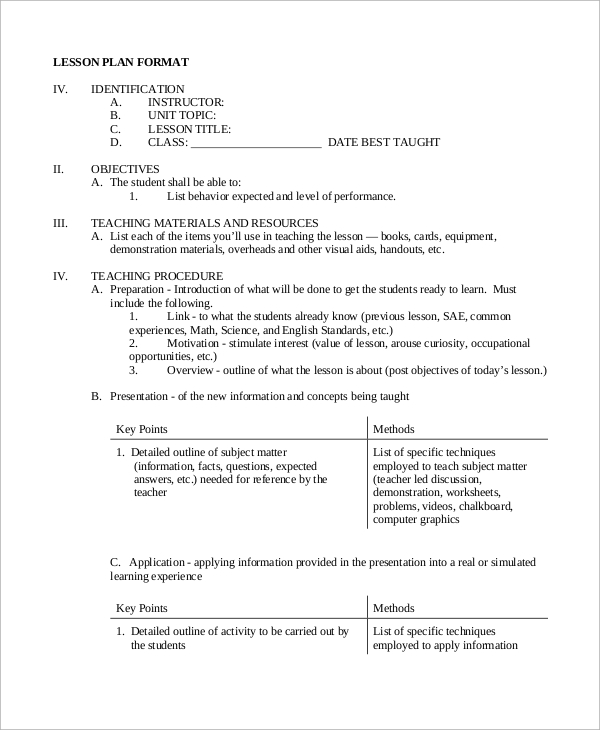 teaching lesson plan format