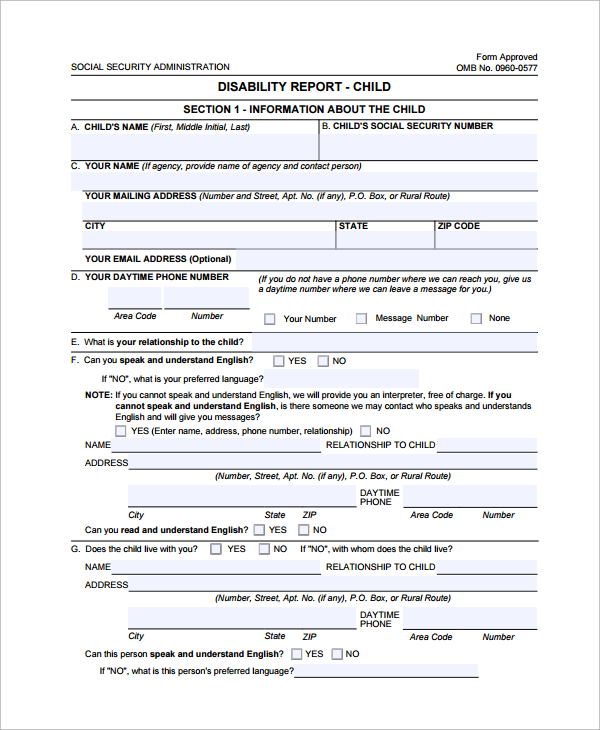 social security disability report form