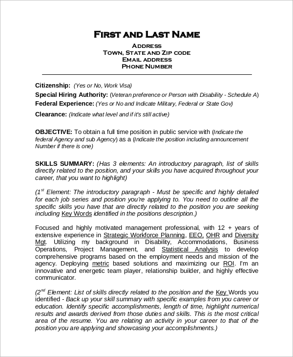 Sample Federal Resume 8 Examples In Word PDF