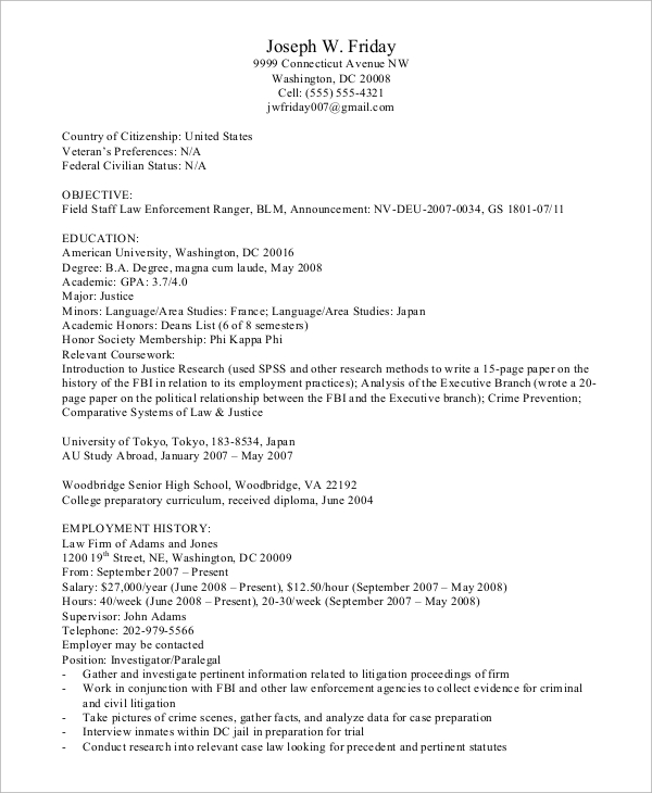 FREE 12+ Sample Federal Resume Templates in MS Word PDF