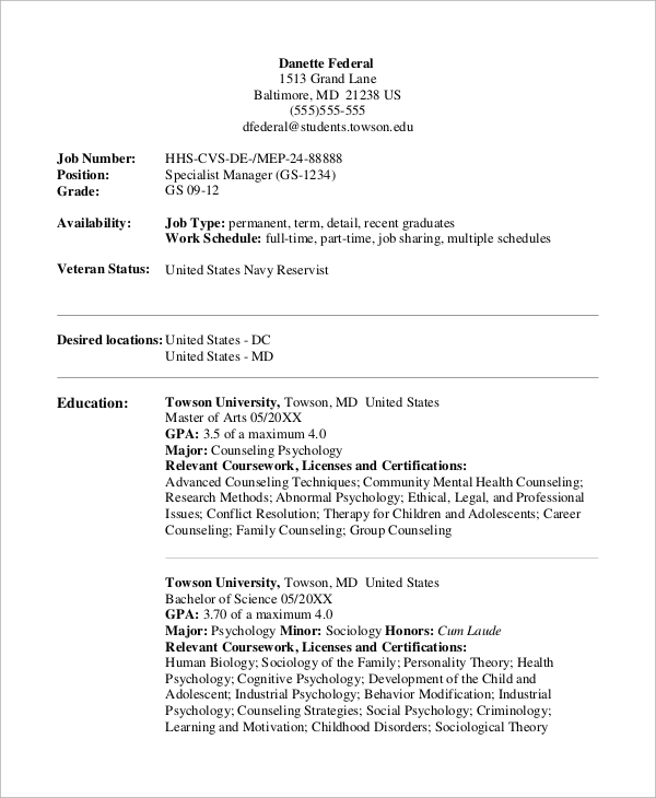 Free Federal Resume Template Word Printable Templates