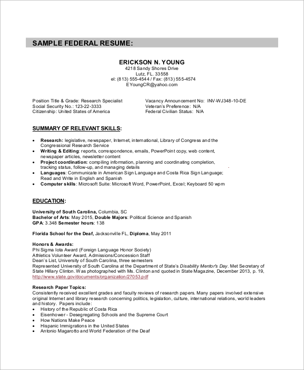 federal resume template