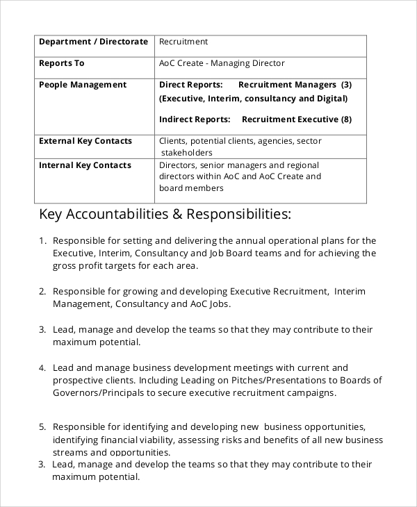 Free 7 Sample Recruiter Job Description Templates In Pdf Ms Word 8812