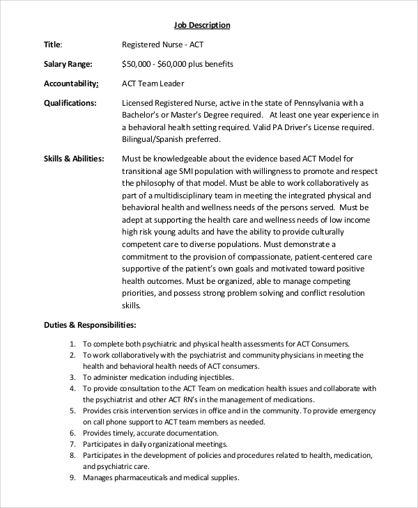 registered nurse job description and salary