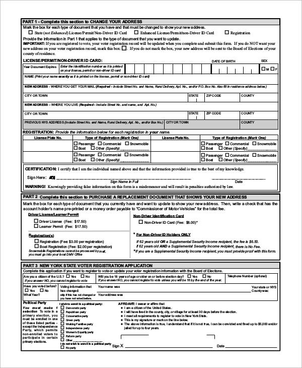 8+ Sample DMV Change of Address Forms  Sample Templates