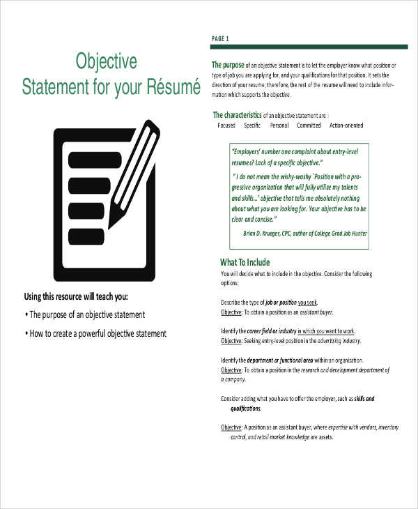 job resume objective statement