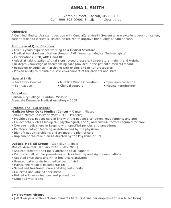 medical assistant resume objective statement