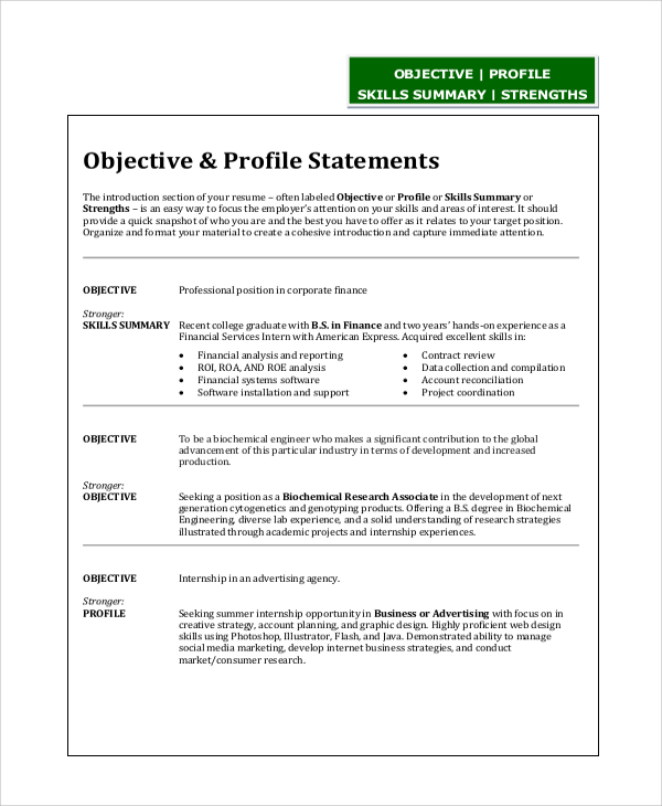 FREE 8+ Sample Resume Objective Statement Templates in PDF