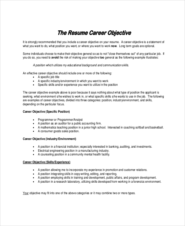 Sample Resume Objective Statement 8 Examples In PDF