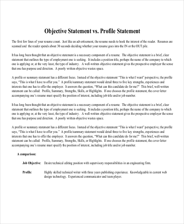 Sample Resume Objective Statement 8 Examples In PDF