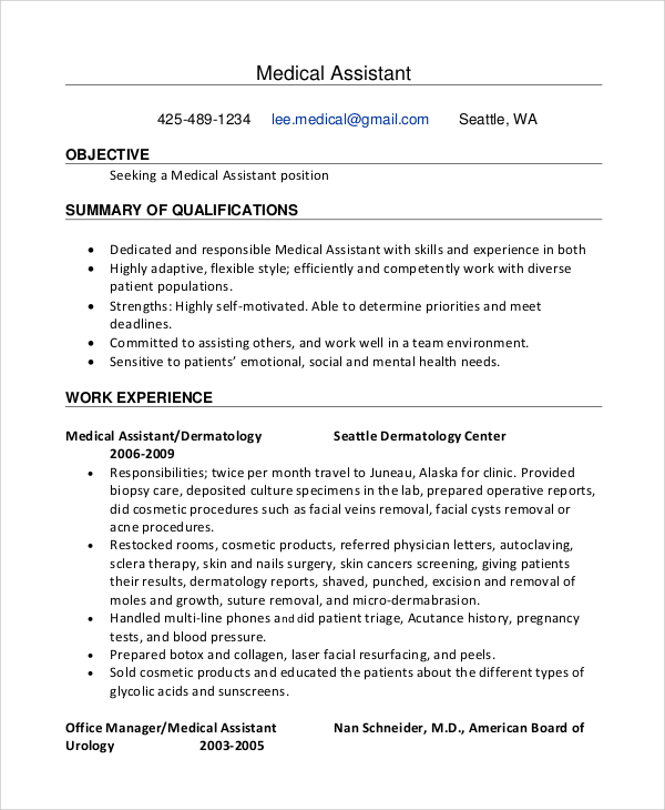medical assistant resume objective1