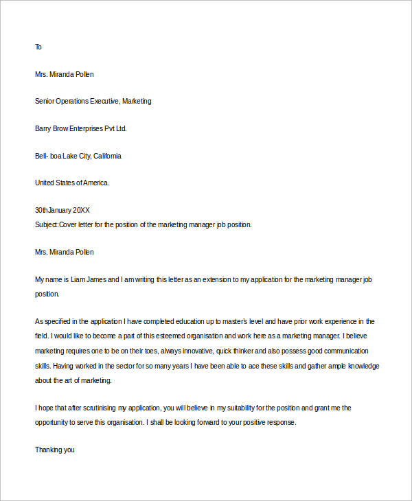 Free 8 Sample Of Cover Letter Templates In Ms Word Pdf