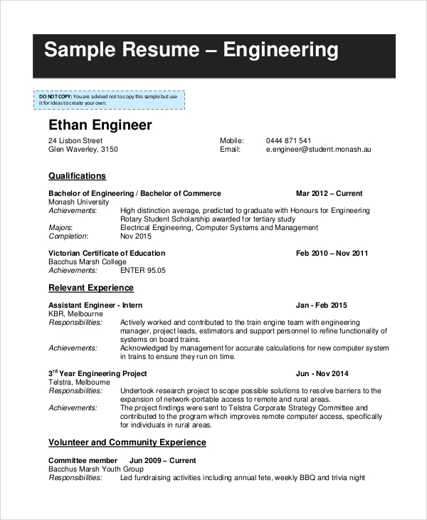 sample engineering resume