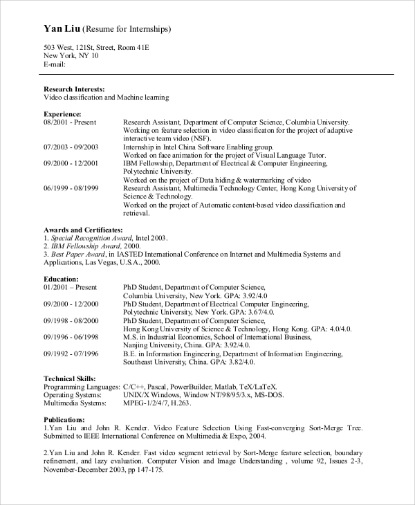 8+ Sample Computer Science Resumes  Sample Templates