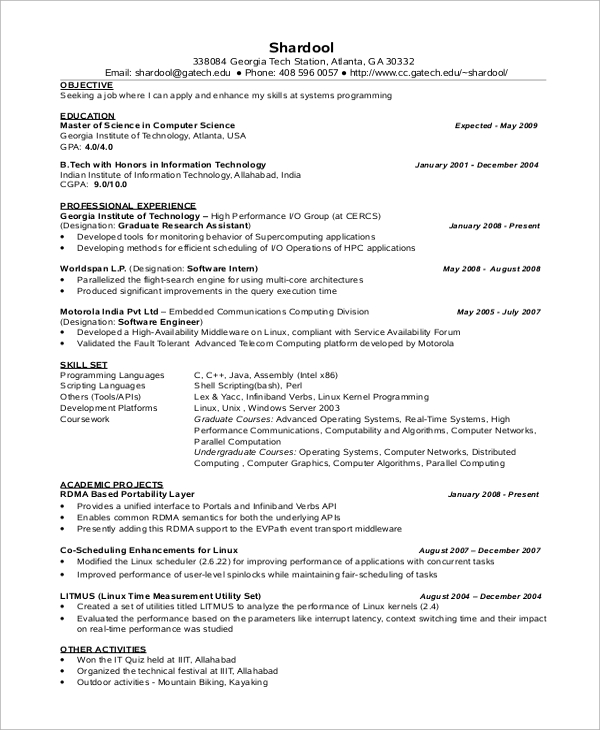 FREE 9+ Sample Computer Science Resume Templates in MS Word PDF