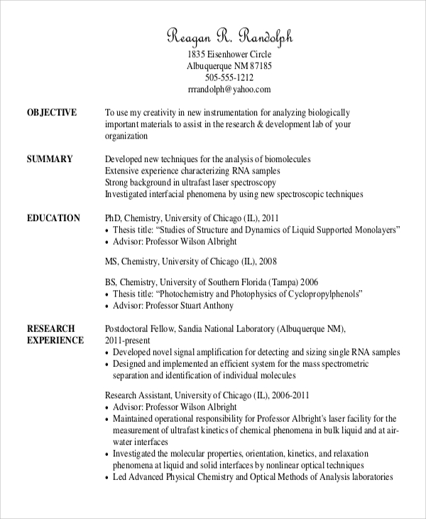 resume objective example for college students