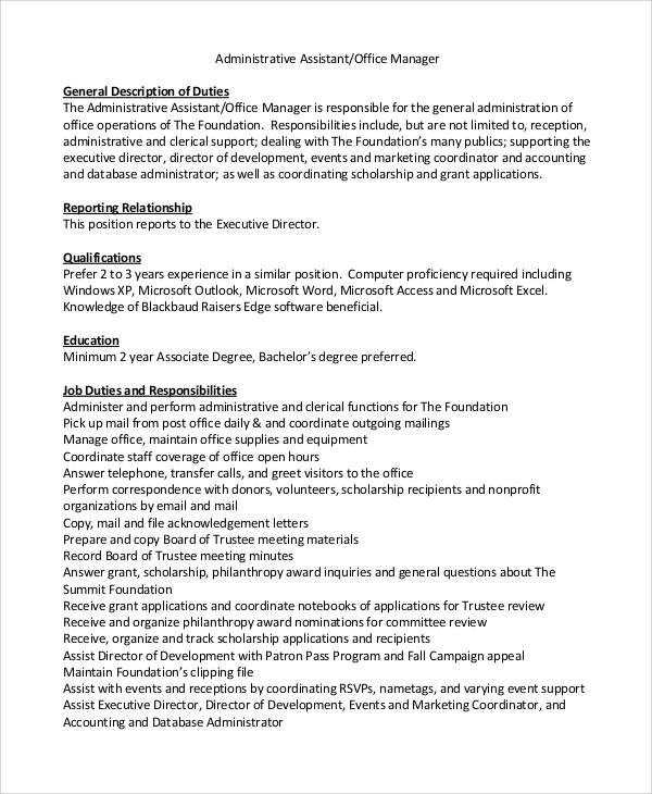 medical office manager job description samples