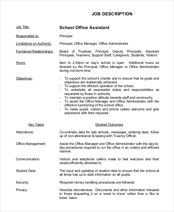 office assistant job description resume sample