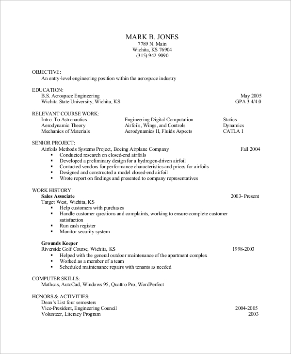 entry level engineer resume