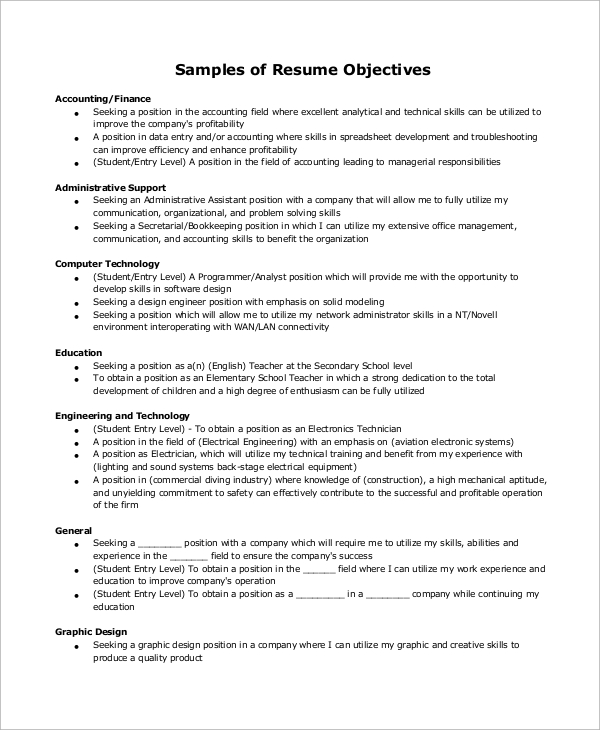 good resume objective examples entry level
