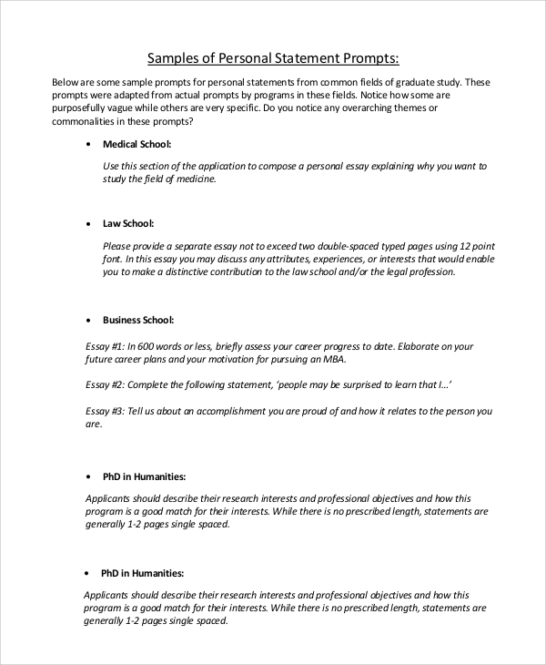 graduate school personal statement format