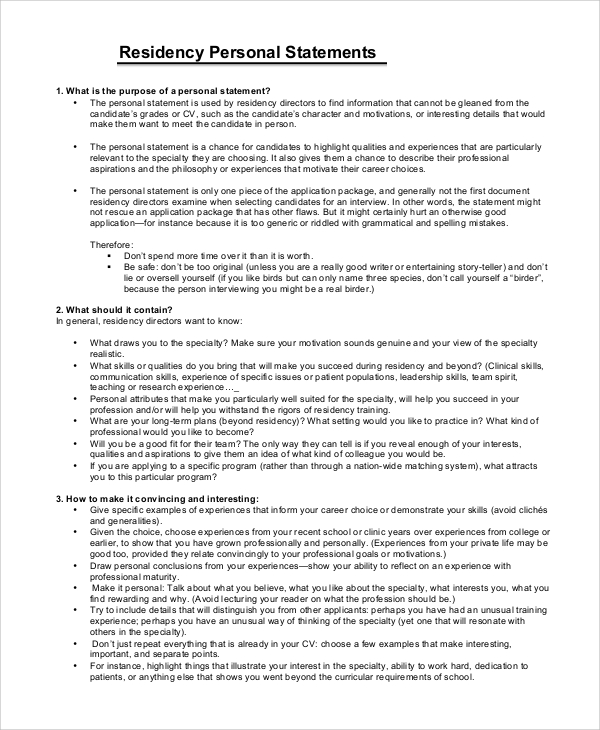 residency personal statement format