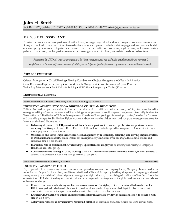 Sample Executive Resume 8 Examples In Word Pdf