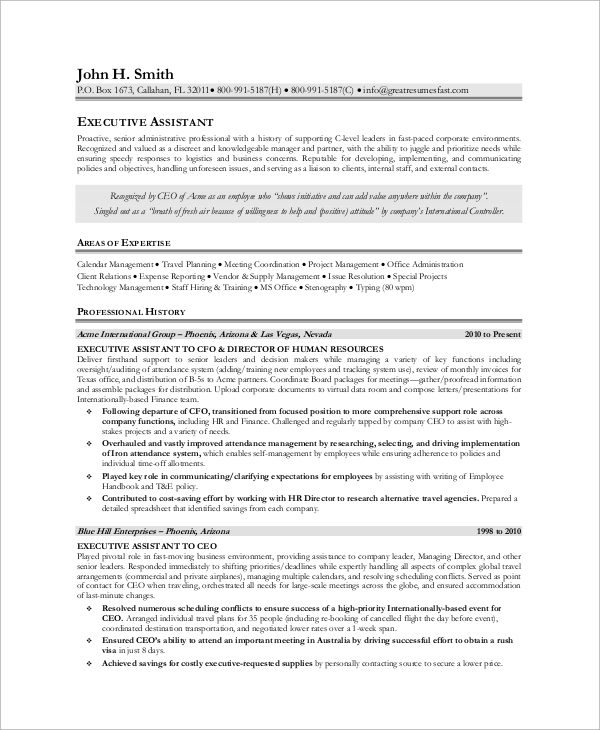 Ceo Resume Template Executive Resume Sample Chief Executive Officer