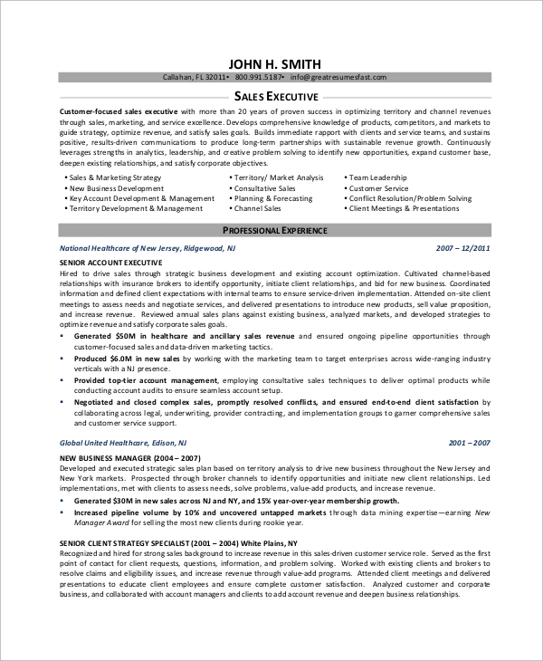 FREE 10+ Sample Executive Resume Templates in MS Word | PDF