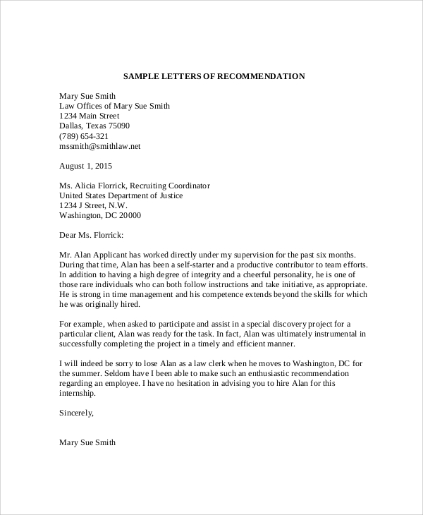 Recommendation letter sample