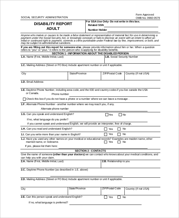 FREE 8  Sample Disability Forms in PDF